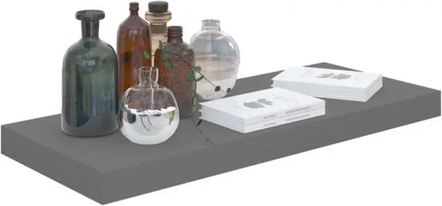 Alt view image 3 of 11 - vidaXL Floating Wall Shelves 2 pcs High Gloss Gray 23.6"x9.3"x1.5" MDF