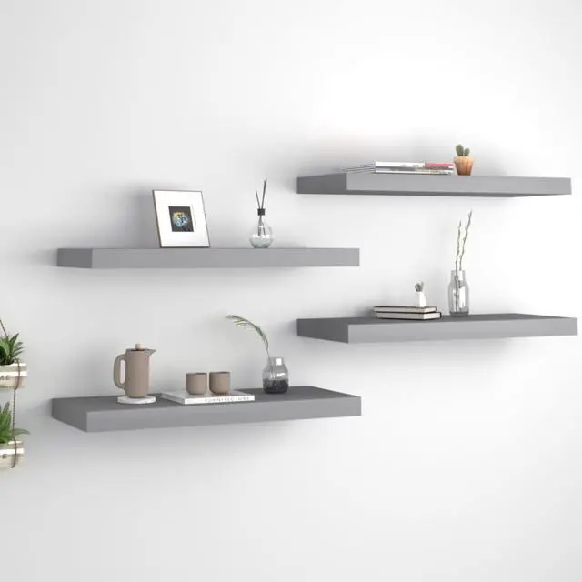 Main image of vidaXL Floating Wall Shelves 4 pcs Gray 23.6"x9.3"x1.5" MDF