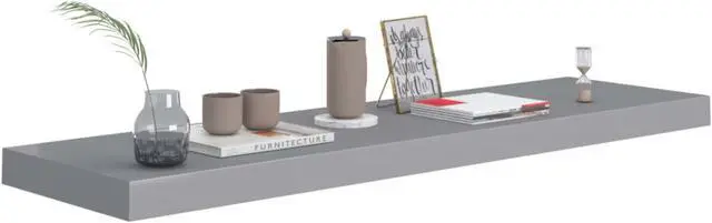Alt view image 2 of 10 - vidaXL Floating Wall Shelves 2 pcs Gray 35.4"x9.3"x1.5" MDF