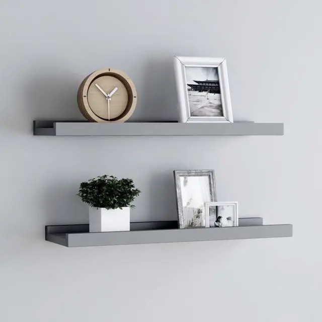 Main image of vidaXL Picture Frame Ledge Shelves 2 pcs Gray 23.6"x3.5"x1.2" MDF