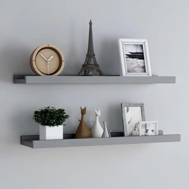 Main image of vidaXL Picture Frame Ledge Shelves 2 pcs Gray 31.5"x3.5"x1.2" MDF