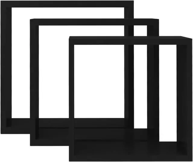 Alt view image 3 of 10 - vidaXL Wall Cube Shelves 3 pcs Black MDF