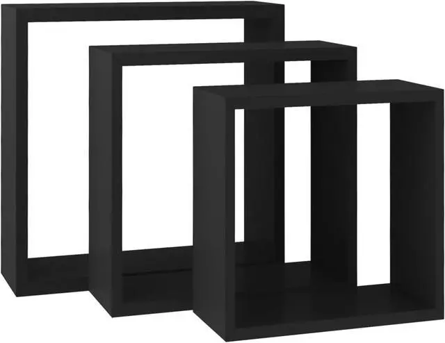 Alt view image 2 of 10 - vidaXL Wall Cube Shelves 3 pcs Black MDF