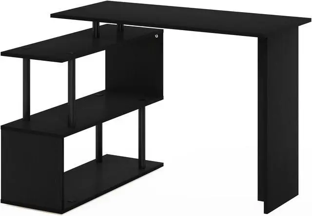 Main image of Furinno Moore L-Shape Computer Desk with 3-Tier Shelves, Americano/Black