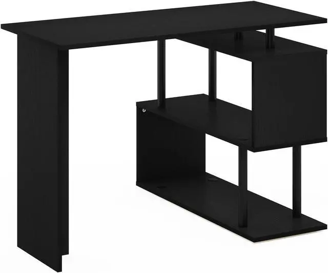 Alt view image 4 of 6 - Furinno Moore L-Shape Computer Desk with 3-Tier Shelves, Americano/Black