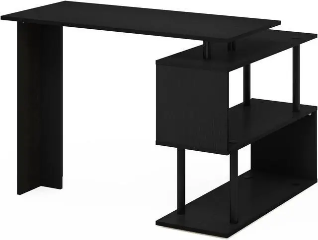 Alt view image 5 of 6 - Furinno Moore L-Shape Computer Desk with 3-Tier Shelves, Americano/Black