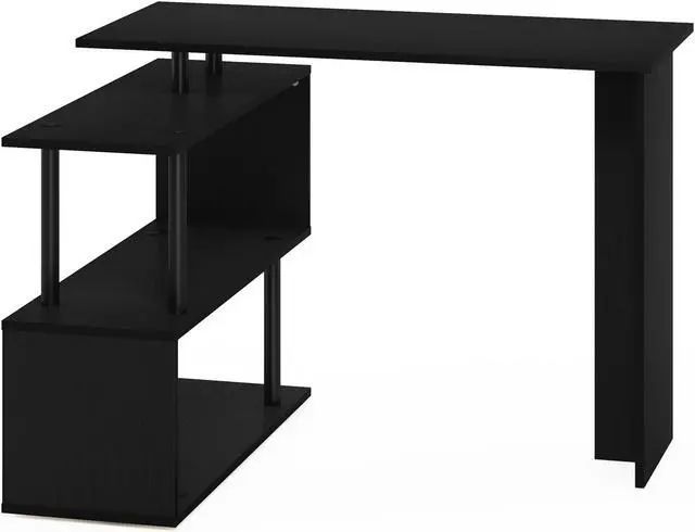 Alt view image 2 of 6 - Furinno Moore L-Shape Computer Desk with 3-Tier Shelves, Americano/Black