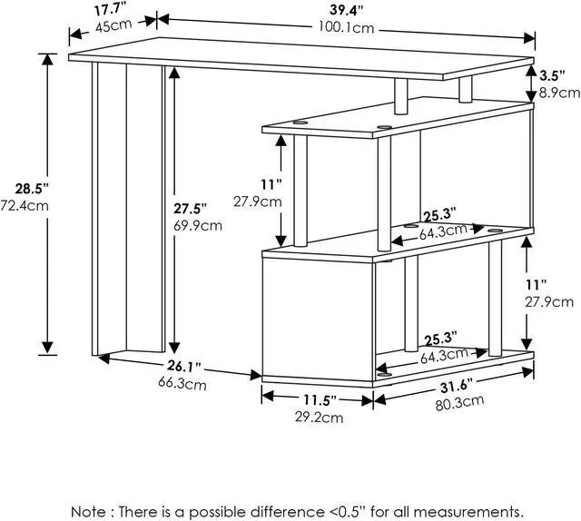 Alt view image 6 of 6 - Furinno Moore L-Shape Computer Desk with 3-Tier Shelves, Americano/Black
