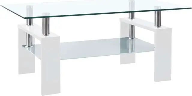 Main image of vidaXL Coffee Table White and Transparent 37.4"x21.7"x15.7" Tempered Glass