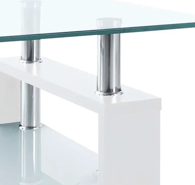 Alt view image 4 of 12 - vidaXL Coffee Table White and Transparent 37.4"x21.7"x15.7" Tempered Glass