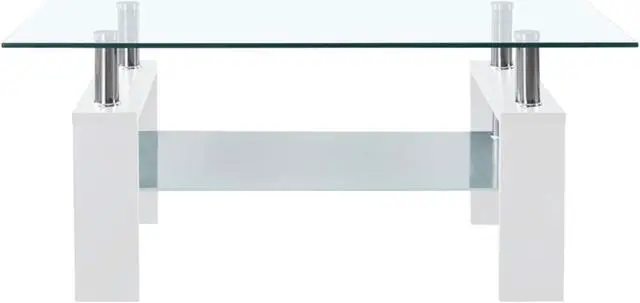 Alt view image 2 of 12 - vidaXL Coffee Table White and Transparent 37.4"x21.7"x15.7" Tempered Glass