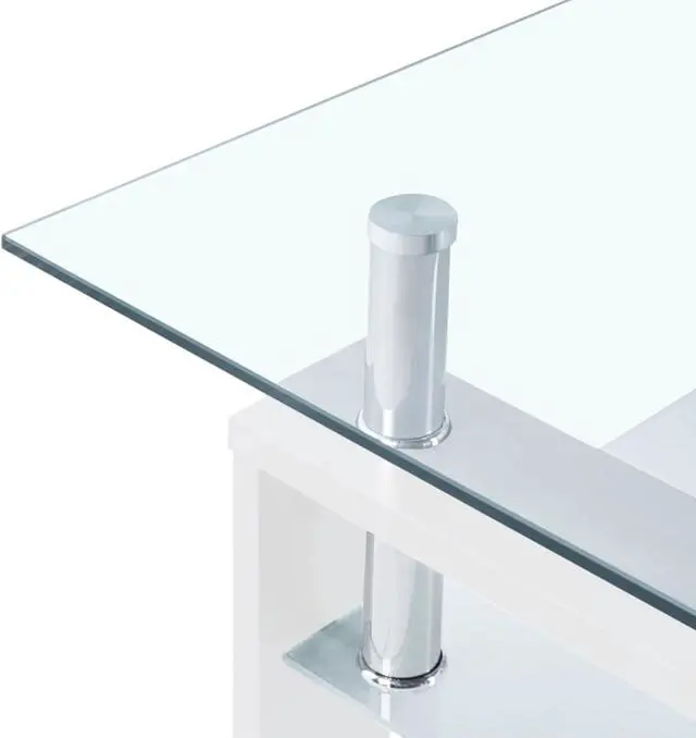 Alt view image 5 of 12 - vidaXL Coffee Table White and Transparent 37.4"x21.7"x15.7" Tempered Glass