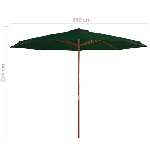 Alt view image 4 of 8 - vidaXL Outdoor Parasol with Wooden Pole 137.8" Green