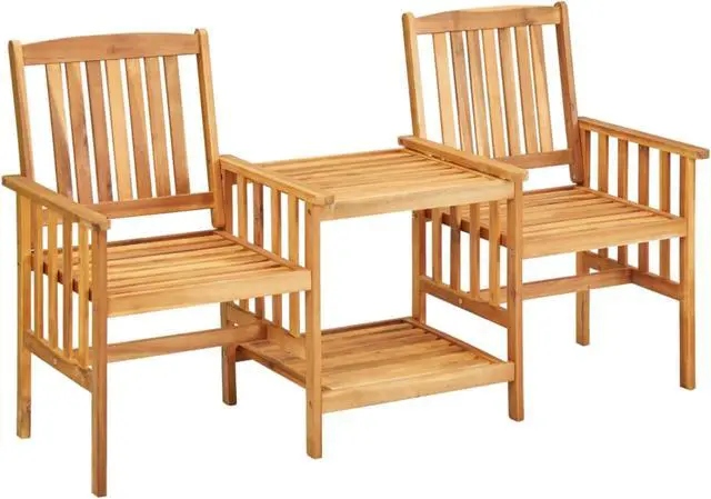 Alt view image 2 of 12 - vidaXL Garden Chairs with Tea Table and Cushions Solid Acacia Wood