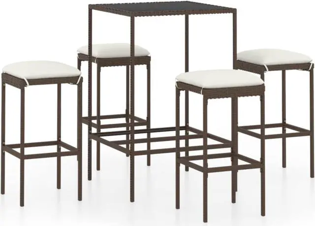 Main image of vidaXL 5 Piece Garden Bar Set with Cushions Poly Rattan Brown