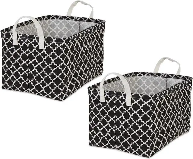 Main image of DII PE-Coated Cotton Polyester Laundry Bin Lattice Black Rectangle Extra Large 12.5x17.5x10.5 (Set of 2)