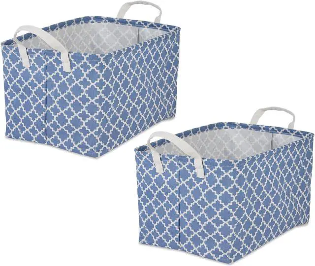 Main image of DII PE-Coated Cotton Polyester Laundry Bin Lattice French Blue Rectangle Extra Large 12.5x17.5x10.5 (Set of 2)
