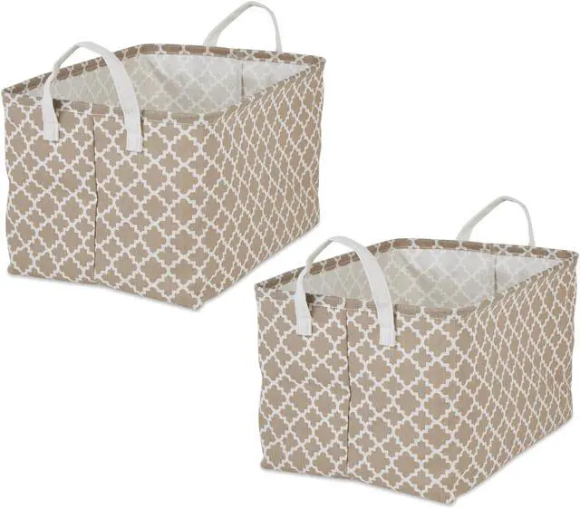 Main image of DII PE-Coated Cotton Polyester Laundry Bin Lattice Stone Rectangle Extra Large 12.5x17.5x10.5 (Set of 2)
