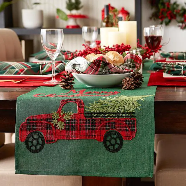 Alt view image 6 of 6 - DII Merry Christmas Truck Embroidered Table Runner 14x108