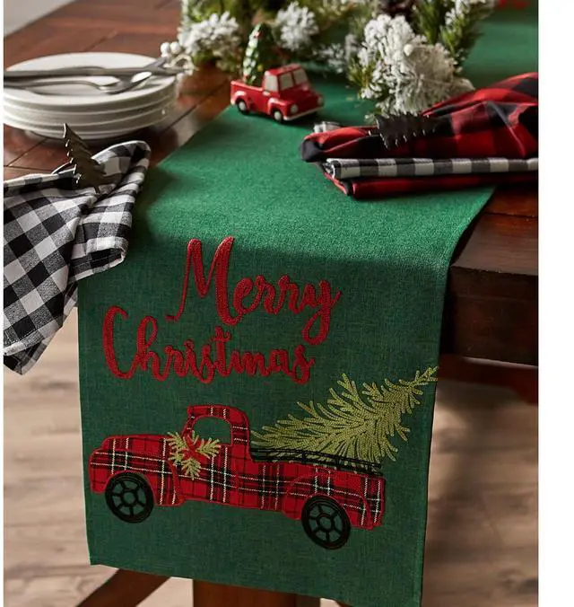 Alt view image 5 of 6 - DII Merry Christmas Truck Embroidered Table Runner 14x108
