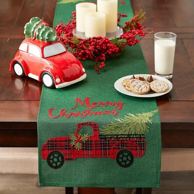 Alt view image 4 of 6 - DII Merry Christmas Truck Embroidered Table Runner 14x108