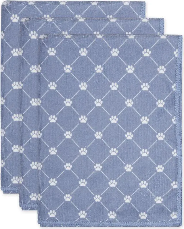 Main image of DII Stonewash Blue Printed Trellis Paw Small Pet Towel (Set of 3)