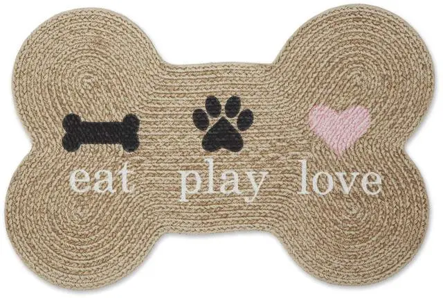 Main image of DII Stone Eat Play Love Bone Shaped Pet Mat 16x24