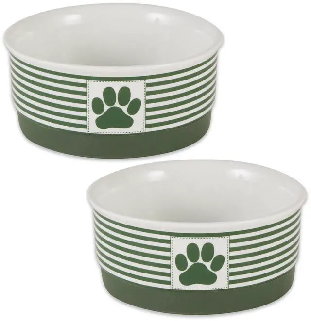 Main image of DII Pet Bowl Paw Patch Stripe, Hunter Green, Small 4.25Dx2H (Set of 2)