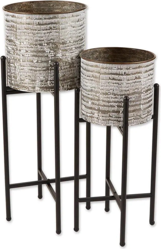 Main image of DII Asst White Wash Galvanized Bucket Plant Stand (Set of 2)
