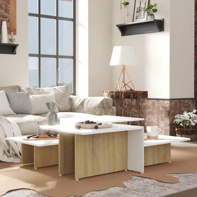 Alt view image 7 of 11 - vidaXL Coffee Tables 2 Pcs End Side Table Sonoma Oak and White Engineered Wood