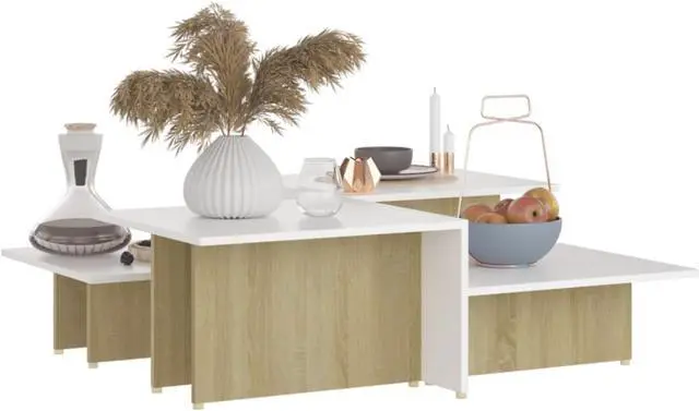 Alt view image 9 of 11 - vidaXL Coffee Tables 2 Pcs End Side Table Sonoma Oak and White Engineered Wood