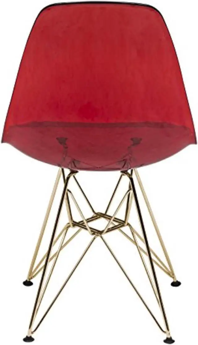 Alt view image 11 of 20 - LeisureMod Cresco Modern Eiffel Base Molded Dining Chair with Gold Base Transparent Red