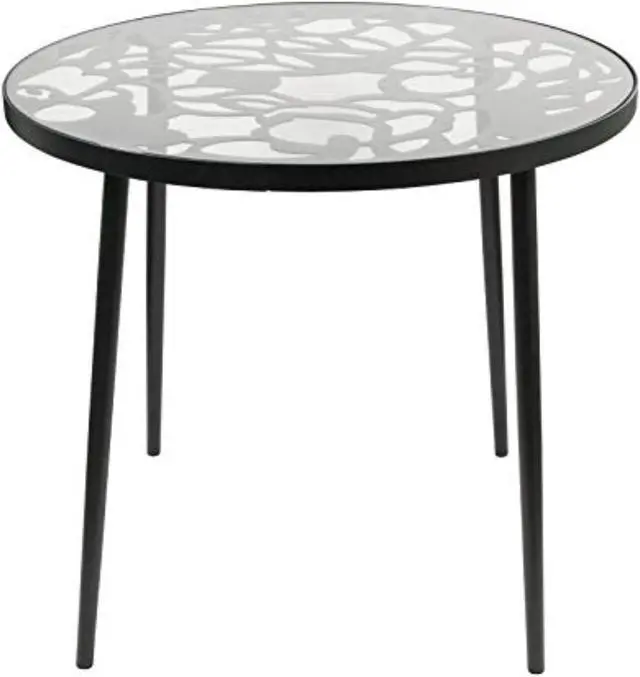 Alt view image 8 of 20 - LeisureMod Devon Tree Design Glass Top Aluminum Base Indoor Outdoor Bistro Dining Table, Black