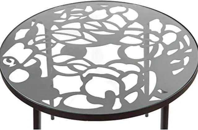 Alt view image 11 of 20 - LeisureMod Devon Tree Design Glass Top Aluminum Base Indoor Outdoor Bistro Dining Table, Black