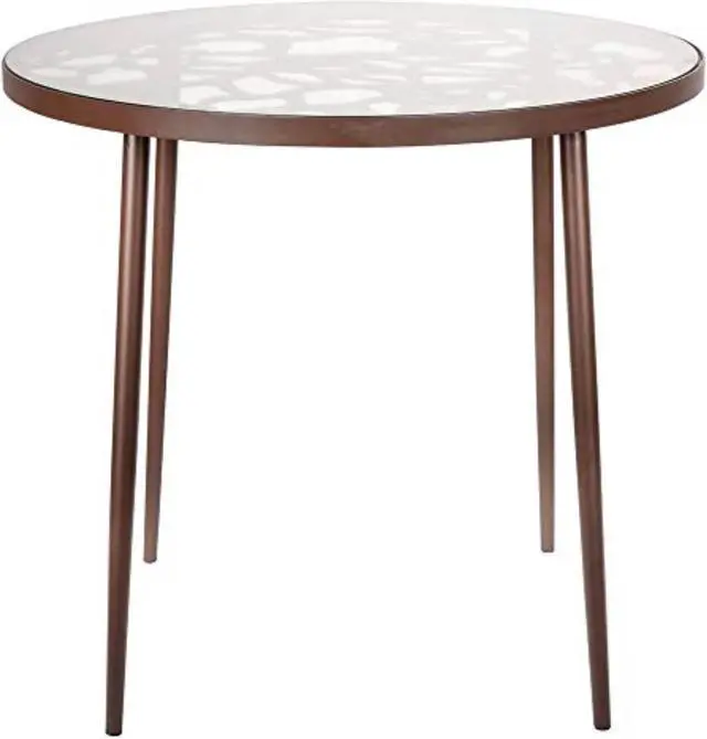 Alt view image 8 of 20 - LeisureMod Devon Tree Design Glass Top Aluminum Base Indoor Outdoor Bistro Dining Table, Brown