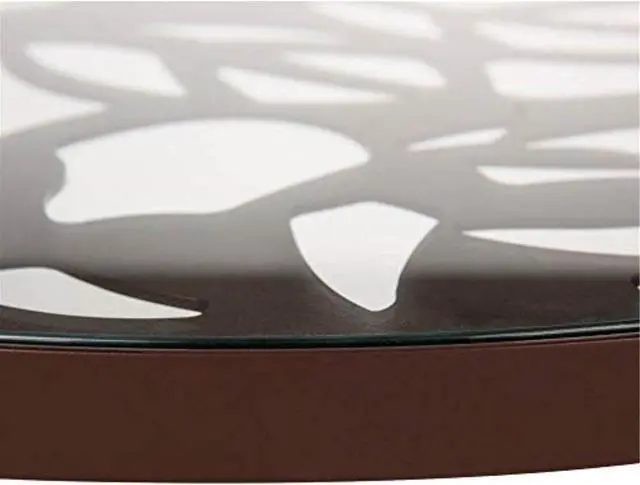 Alt view image 11 of 20 - LeisureMod Devon Tree Design Glass Top Aluminum Base Indoor Outdoor Bistro Dining Table, Brown