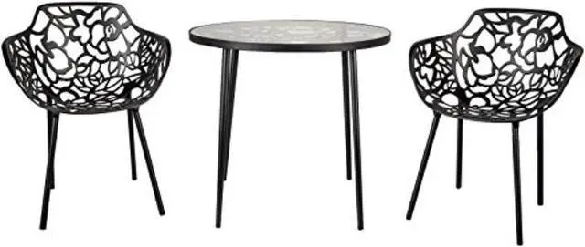 Alt view image 10 of 20 - LeisureMod Devon Tree Design Glass Top Aluminum Base Indoor Outdoor Bistro Dining Table, Black