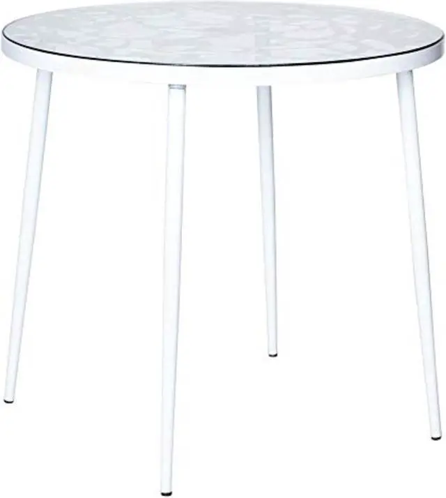 Alt view image 8 of 20 - LeisureMod Devon Tree Design Glass Top Aluminum Base Indoor Outdoor Bistro Dining Table, White