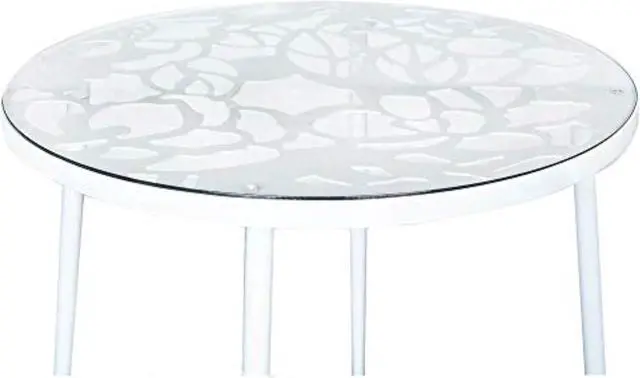 Alt view image 9 of 20 - LeisureMod Devon Tree Design Glass Top Aluminum Base Indoor Outdoor Bistro Dining Table, White