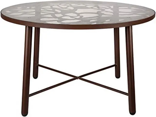 Alt view image 8 of 20 - LeisureMod Devon Tree Design Glass Top Aluminum Base Indoor Outdoor Dining Table, Brown