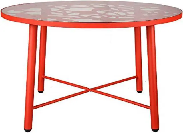 Alt view image 7 of 20 - LeisureMod Devon Tree Design Glass Top Aluminum Base Indoor Outdoor Dining Table, Red