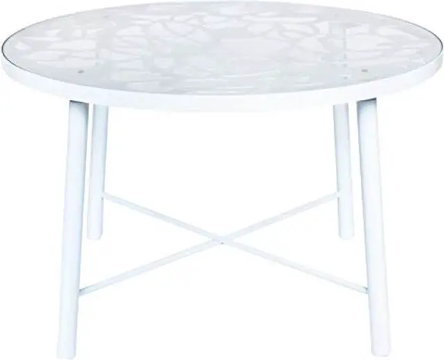 Alt view image 9 of 20 - LeisureMod Devon Tree Design Glass Top Aluminum Base Indoor Outdoor Dining Table, White