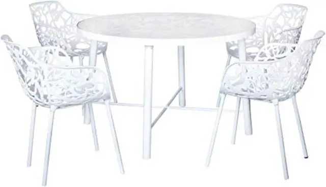 Alt view image 10 of 20 - LeisureMod Devon Tree Design Glass Top Aluminum Base Indoor Outdoor Dining Table, White