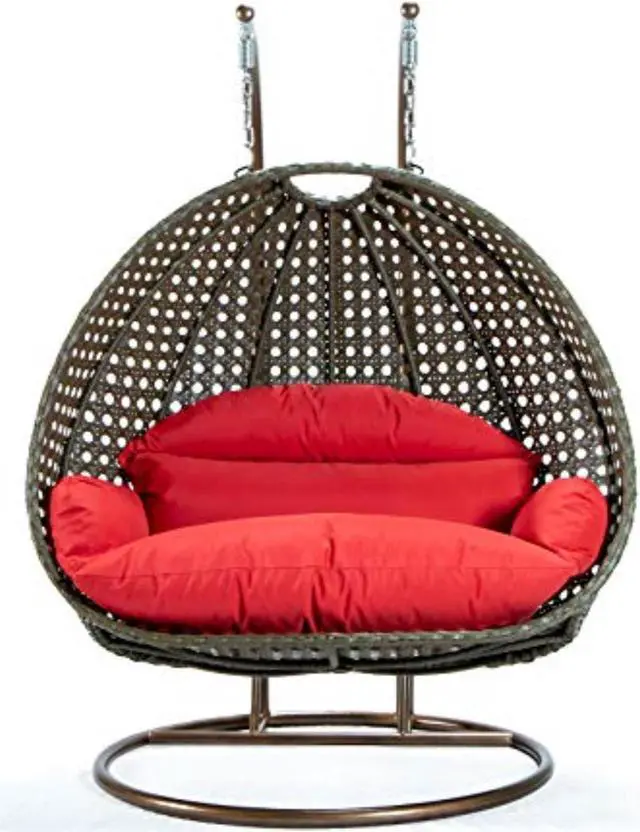 Alt view image 8 of 14 - LeisureMod Beige Wicker 2 person Double Hanging Egg Swing Chair in Red