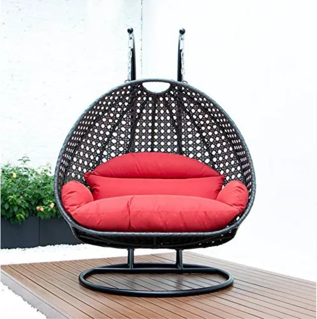 Alt view image 9 of 14 - LeisureMod Charcoal Wicker 2 person Double Hanging Egg Swing Chair in Light Grey