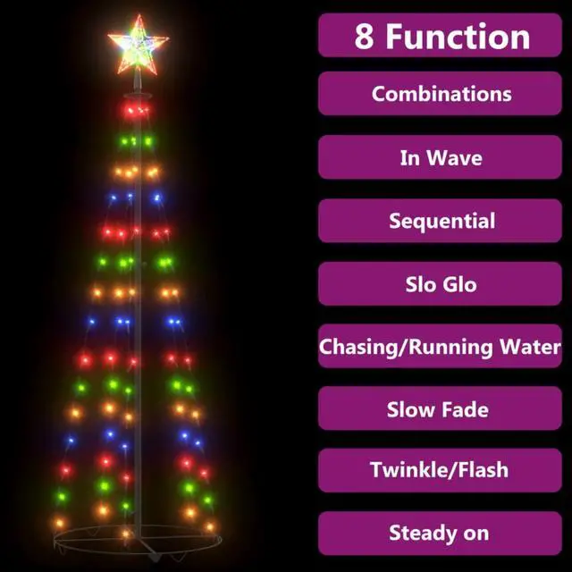 Alt view image 3 of 13 - vidaXL Christmas Cone Tree Colourful 84 LEDs 19.7"x59.1"