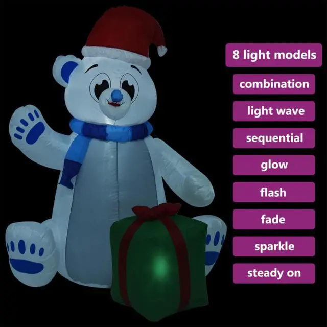 Alt view image 4 of 18 - vidaXL Christmas Inflatable Polar Bear LED Indoor and Outdoor 70.9" (US only)