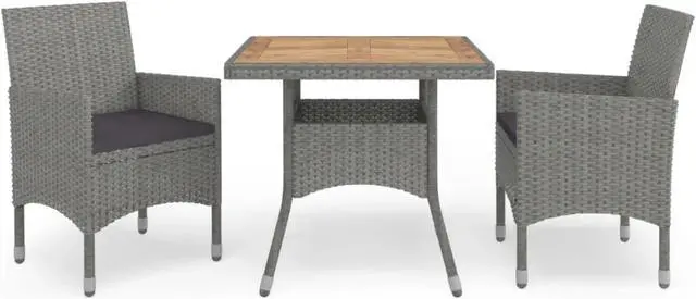 Main image of vidaXL 3 Piece Garden Dining Set Gray Poly Rattan and Acacia Wood