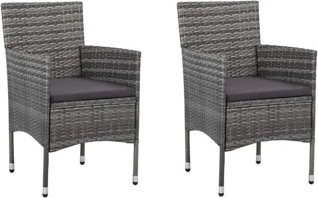 Alt view image 6 of 13 - vidaXL 3 Piece Garden Dining Set Gray Poly Rattan and Acacia Wood