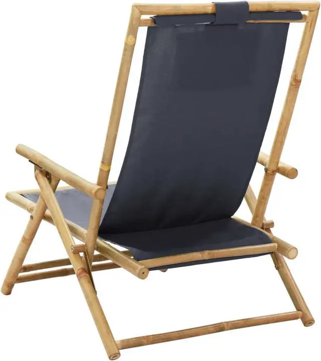 Alt view image 11 of 18 - vidaXL Patio Deck Chair Sling Chair with Headrest Dark Gray Bamboo and Fabric